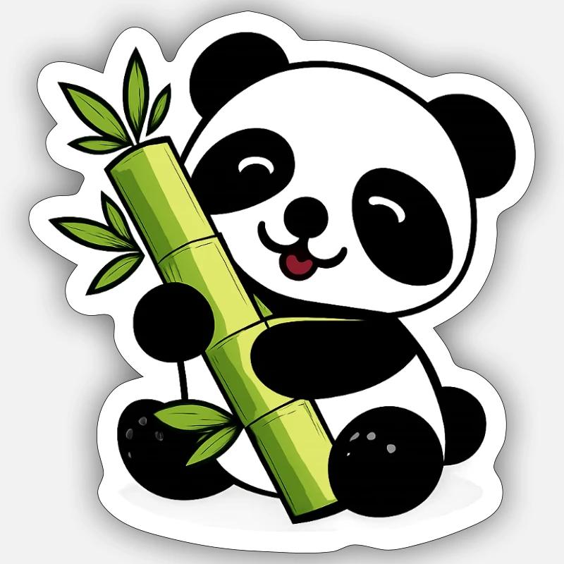 Panda Bambou Lime Doux - Sticker taille S (10 x 10 cm) - blanc mat
