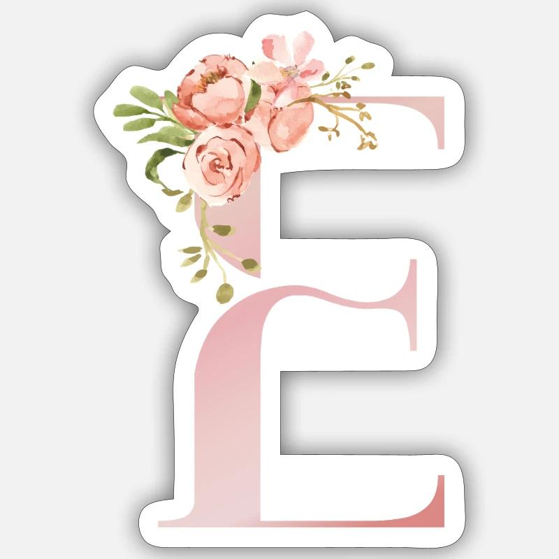 Pastel Floral Monogram E - Sticker size S (10 x 10 cm) - white matte