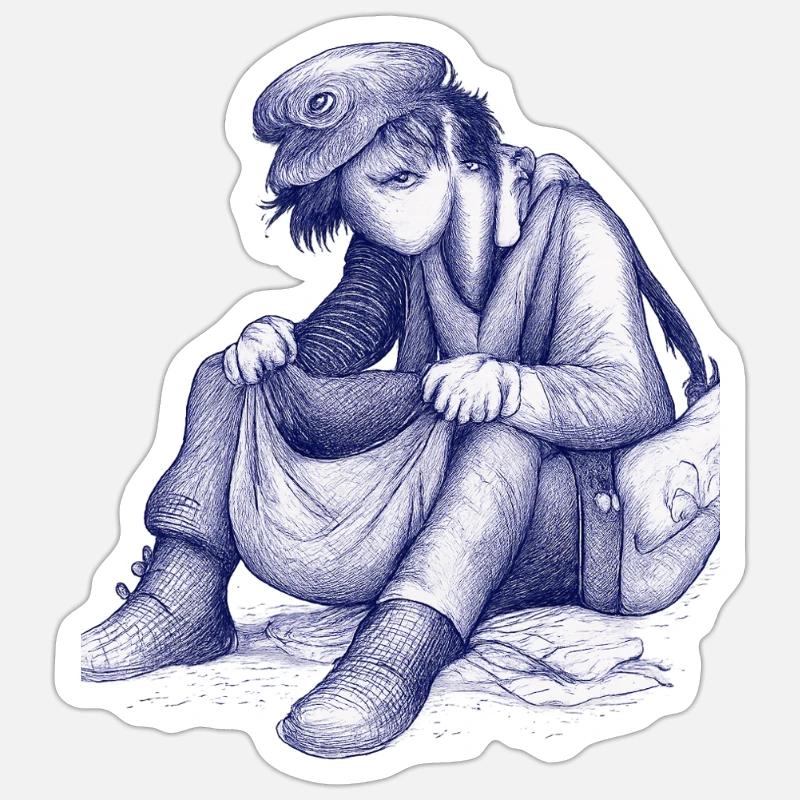 Trauriger Träumer mit Vogelhut - Sticker Größe S (10 x 10 cm) - Mattweiß