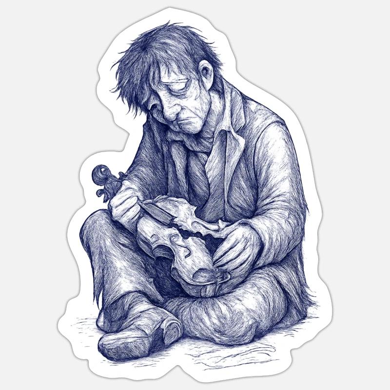 Melancholic reader | Hand Painted Drawing Sticker size S (10 x 10 cm)