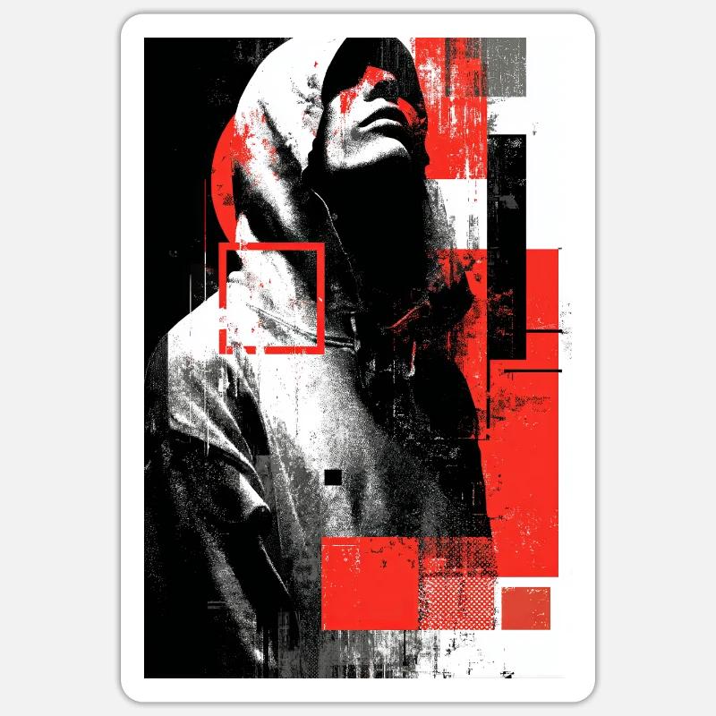 Glitch face in red gloss - Sticker size S (10 x 10 cm) - white matte