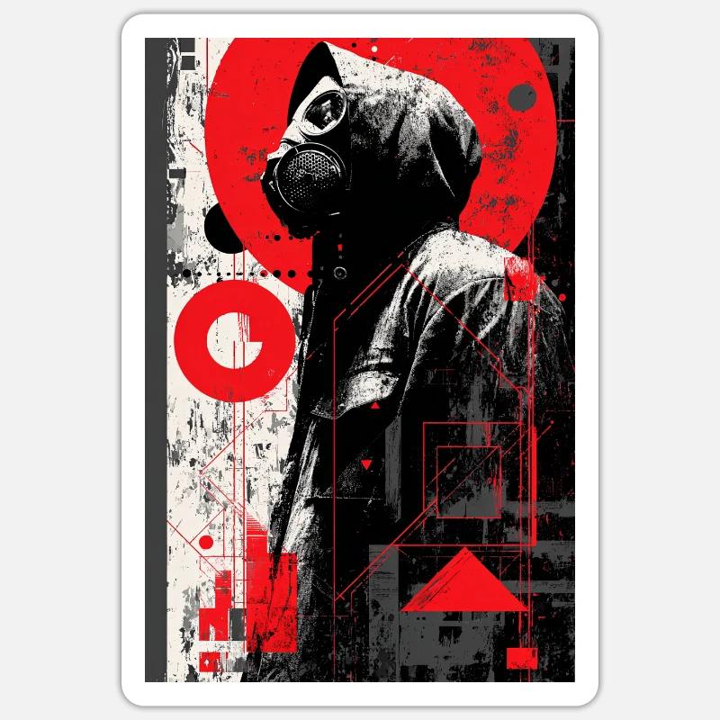Masque à gaz rouge Graffiti - Sticker taille S (10 x 10 cm) - blanc mat