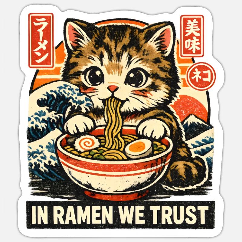 Ramen Chat - Sticker taille S (10 x 10 cm) - blanc mat