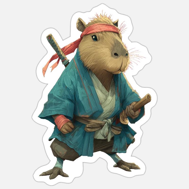Capybara Ninja - Sticker taille S (10 x 10 cm) - blanc mat