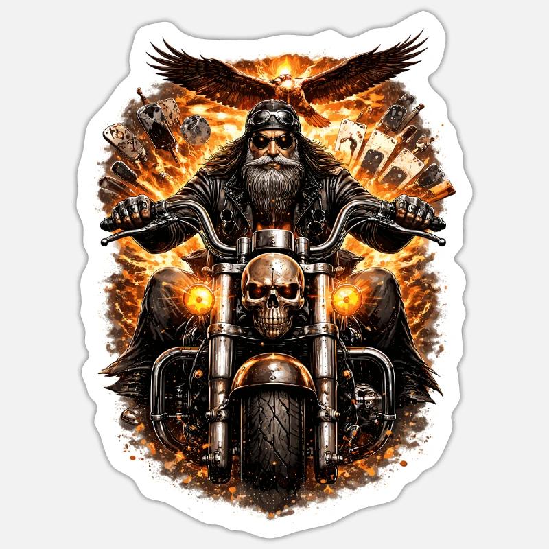 Flaming Skull Biker - Sticker size S (10 x 10 cm) - white matte