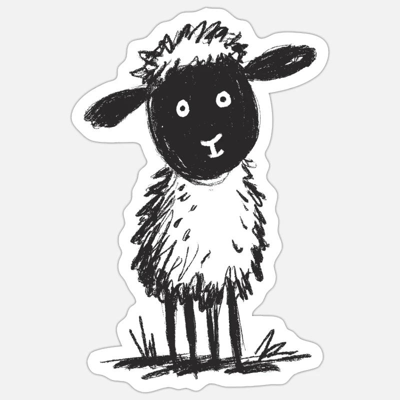 Fluffiges Doodle Schaf - Sticker Größe S (10 x 10 cm) - Mattweiß