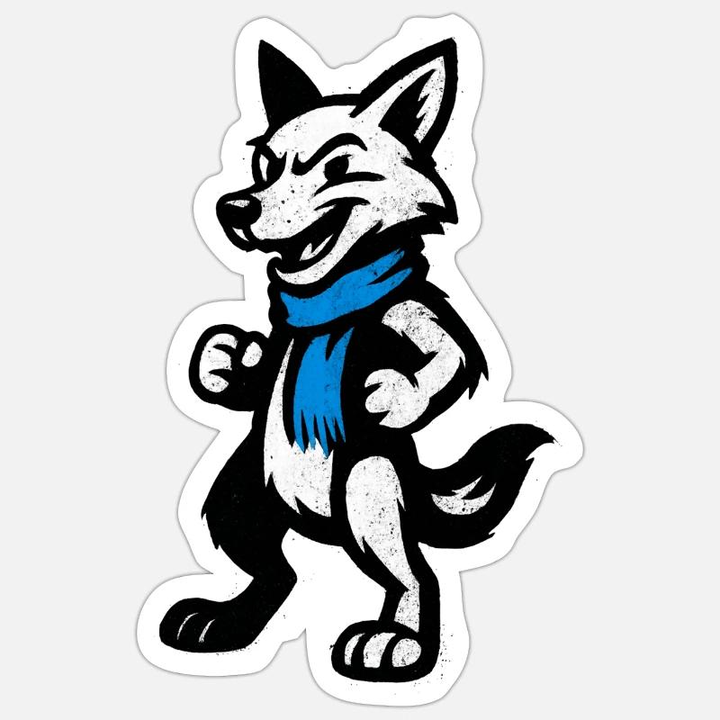 Wolfsheld mit blauem Schal - Sticker Größe S (10 x 10 cm) - Mattweiß