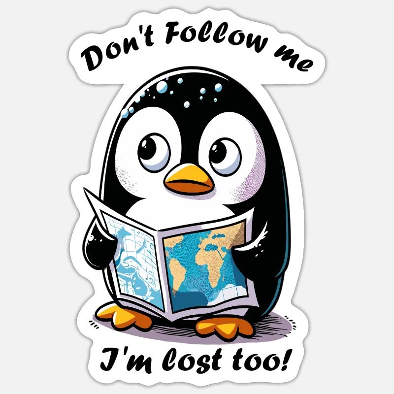 Lost Penguin with Map - Sticker size S (10 x 10 cm) - white matte