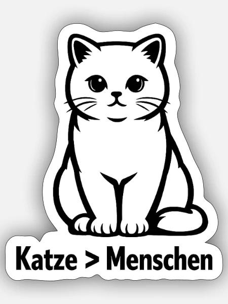 Katze > Menschen – Lustiges Katzen T-Shirt - Sticker Größe S (10 x 10 cm) - Mattweiß