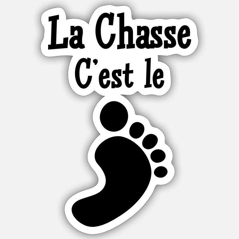 La chasse c’est le pied - Sticker taille S (10 x 10 cm) - blanc mat