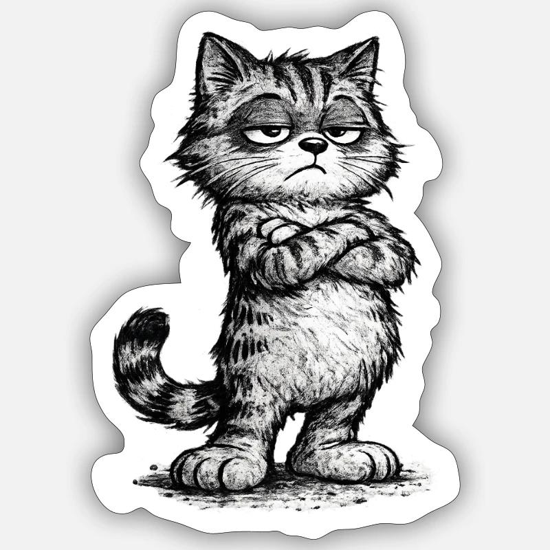 Grumpy Katze – Chef Vibes (Sketch Attitude) - Sticker Größe S (10 x 10 cm) - Mattweiß