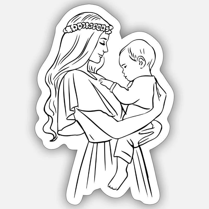 Mutter und Sohn – Schwarze Schablone - Sticker Größe S (10 x 10 cm) - Mattweiß