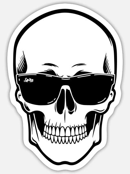 Linienschädel Spike schwarz kontrastiert mit einem Lächeln - Sticker Größe S (10 x 10 cm) - Mattweiß