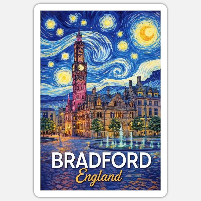 Bradford, Angleterre - Sticker taille S (10 x 10 cm) - blanc mat