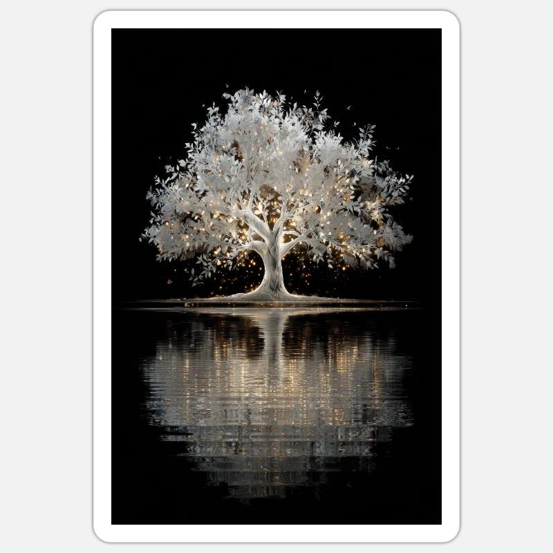 Luminous Silver Tree Glow - Sticker size S (10 x 10 cm) - white matte