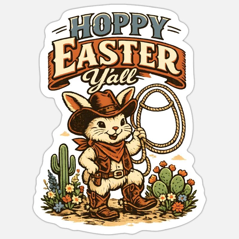 Happy Easter Easter Cowboy Lasso retro Sticker size S (10 x 10 cm)