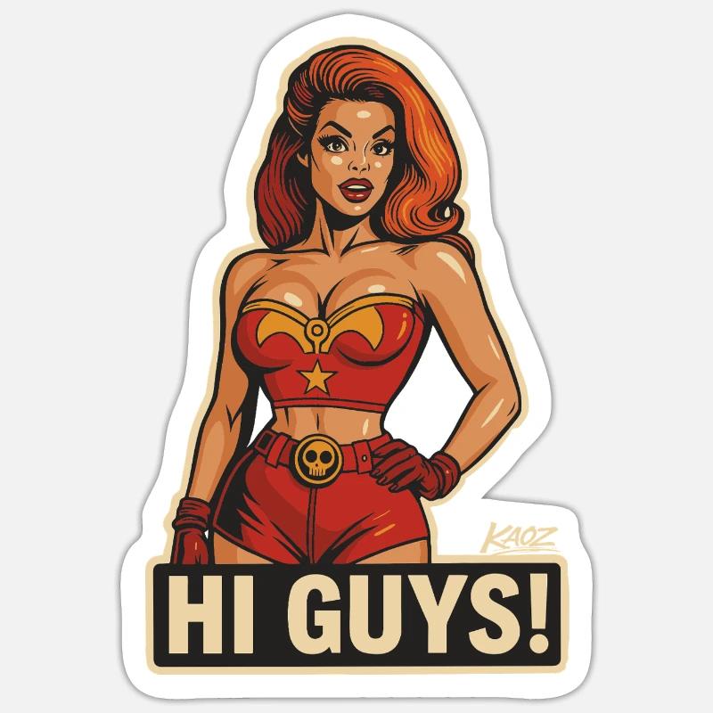 Hallo Leute, Retro-Heldin - Sticker Größe S (10 x 10 cm) - Mattweiß