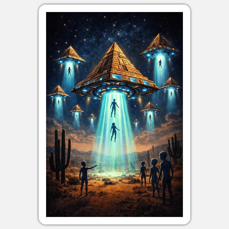 Alien UFO Pyramid Rocket - Sticker size S (10 x 10 cm) - white matte