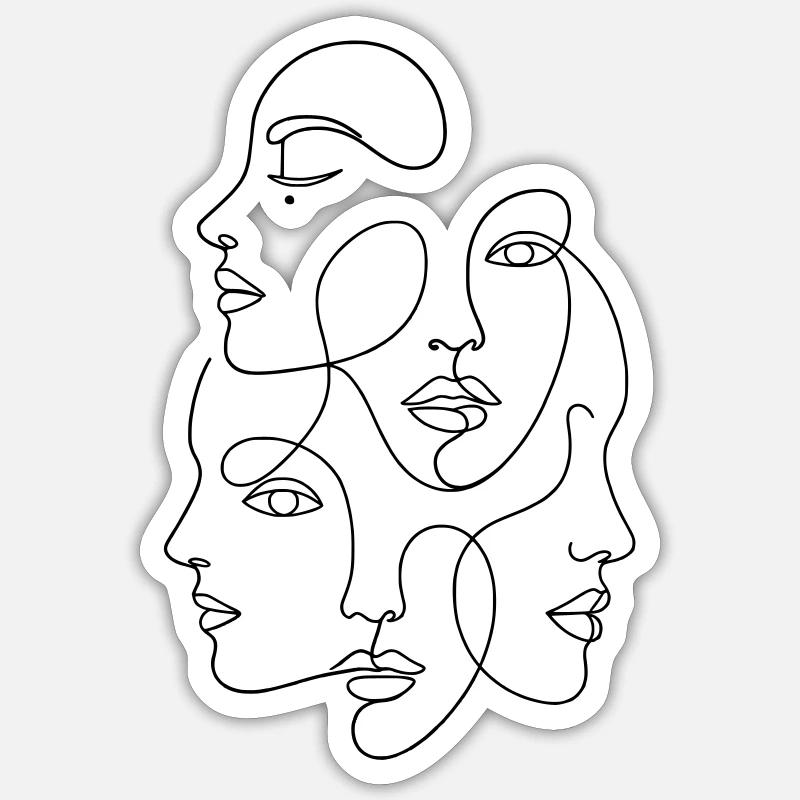 Minimalist One Line Multi Face Sticker size S (10 x 10 cm)