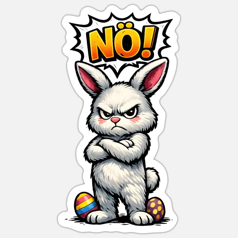 NÖ Hase Comic Ostern Geschenk - Sticker Größe S (10 x 10 cm) - Mattweiß