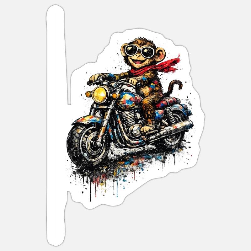 Monkey on motorcycle color explosion Sticker size S (10 x 10 cm)