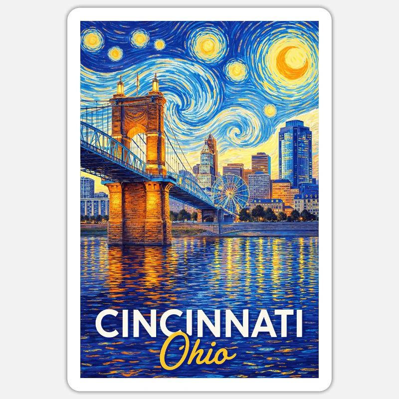 Cincinnati, Ohio - Sticker taille S (10 x 10 cm) - blanc mat