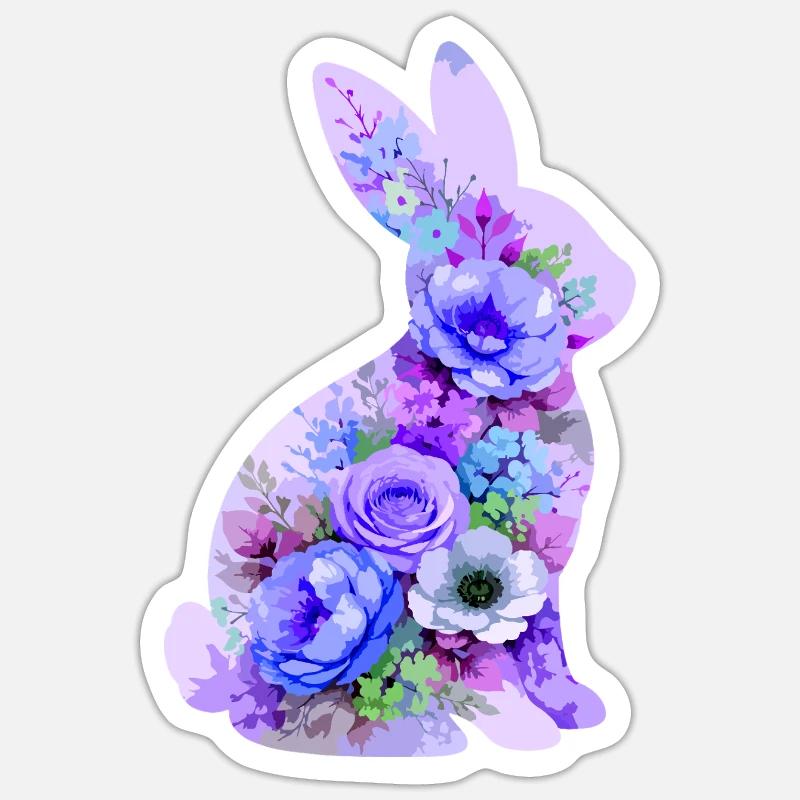 Fleurs pastel de lapins - Sticker taille S (10 x 10 cm) - blanc mat