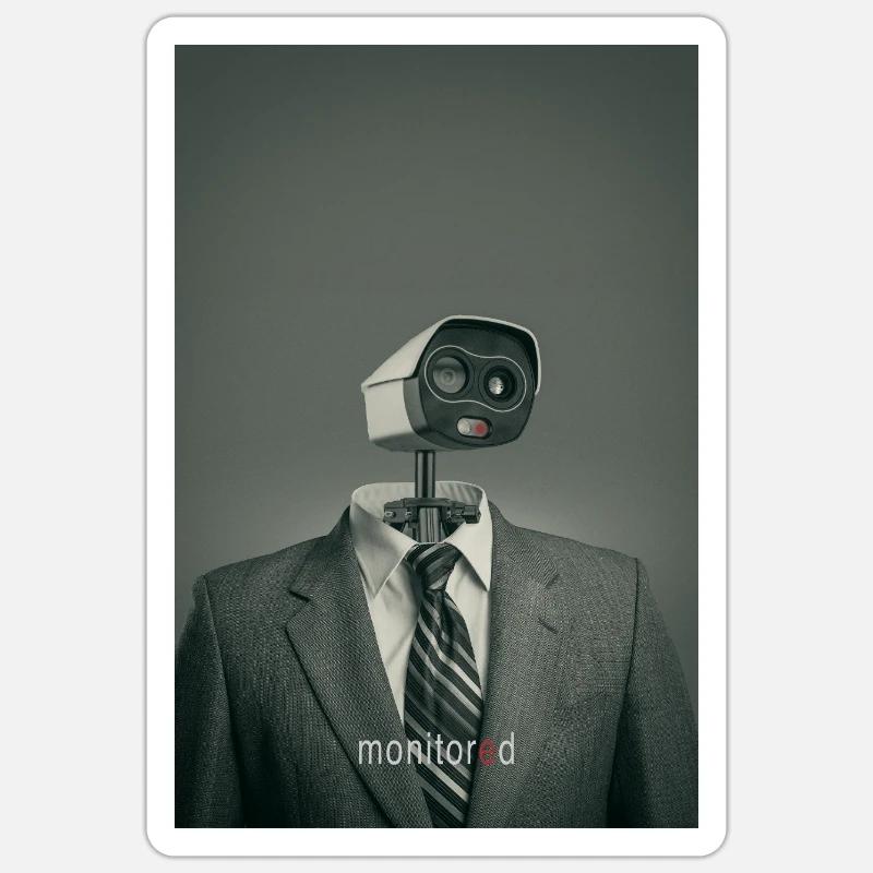 Affiche de surveillance minimale surveillée - Sticker taille S (10 x 10 cm) - blanc mat