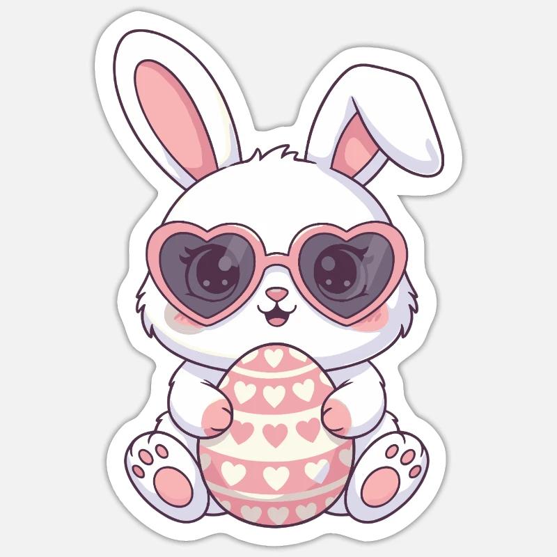 Heart Bunnies Easter Egg Charm - Sticker size S (10 x 10 cm) - white matte