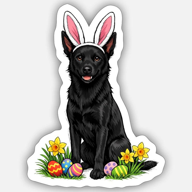 Easter dog with bunny ears and Easter eggs Sticker size S (10 x 10 cm)
