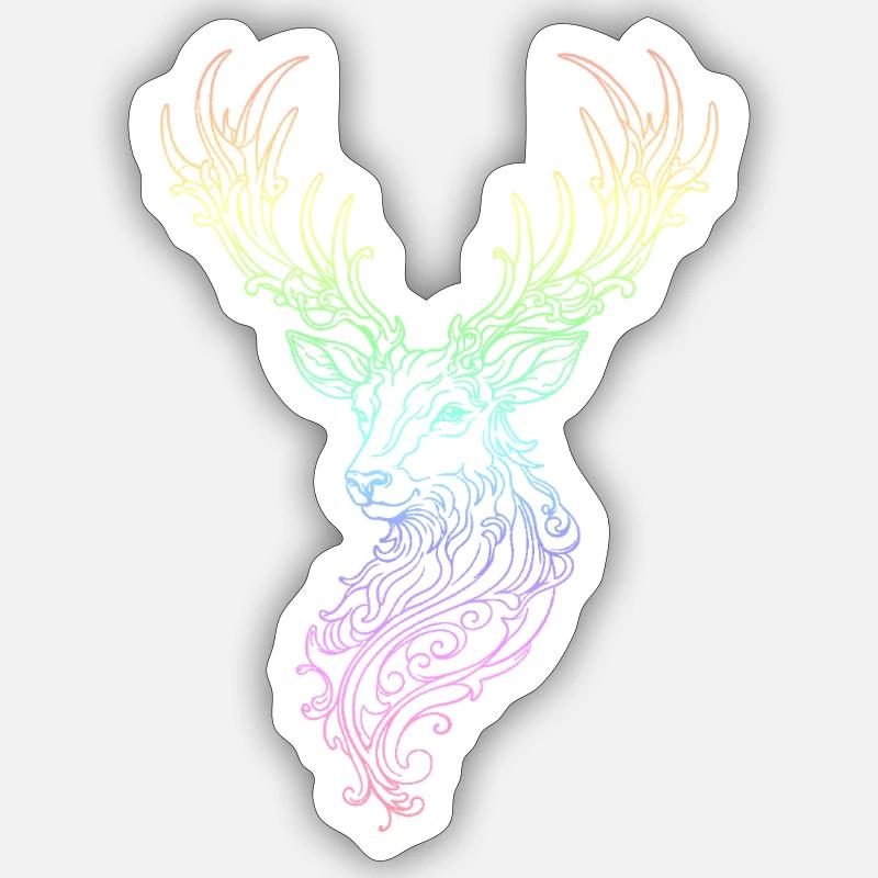 Hirsch Rainbow - Sticker Größe S (10 x 10 cm) - Mattweiß