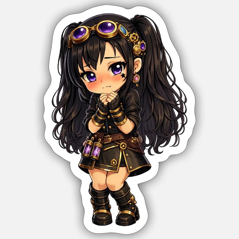 Steampunk chibi Luna mit Lila Glanz - Sticker Größe S (10 x 10 cm) - Mattweiß