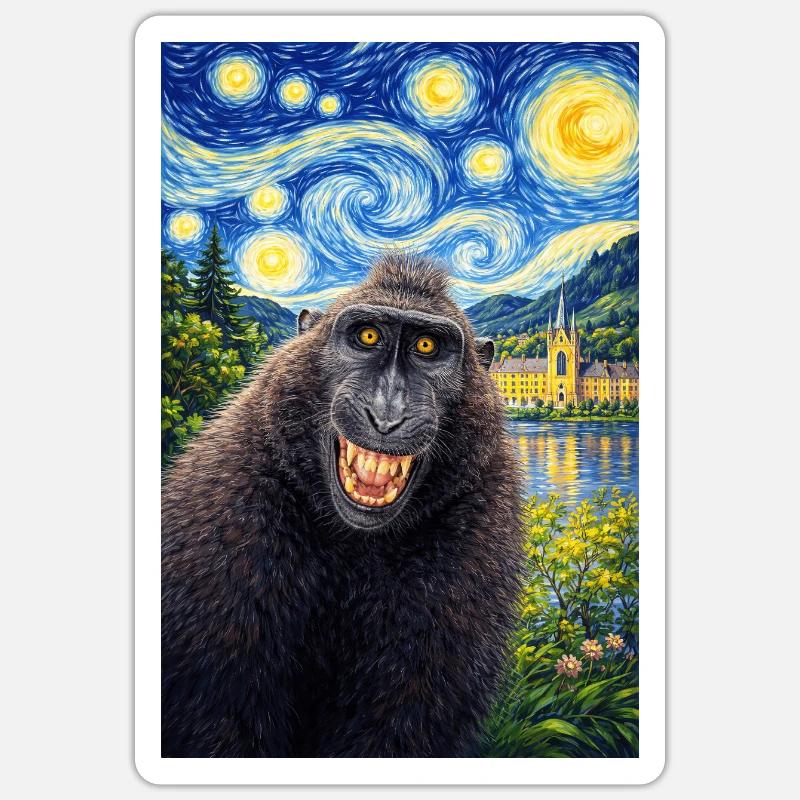 Macaque Starry Night - Sticker size S (10 x 10 cm) - white matte