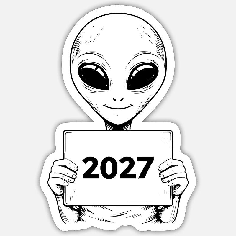 visiteur extraterrestre - Sticker taille S (10 x 10 cm) - blanc mat