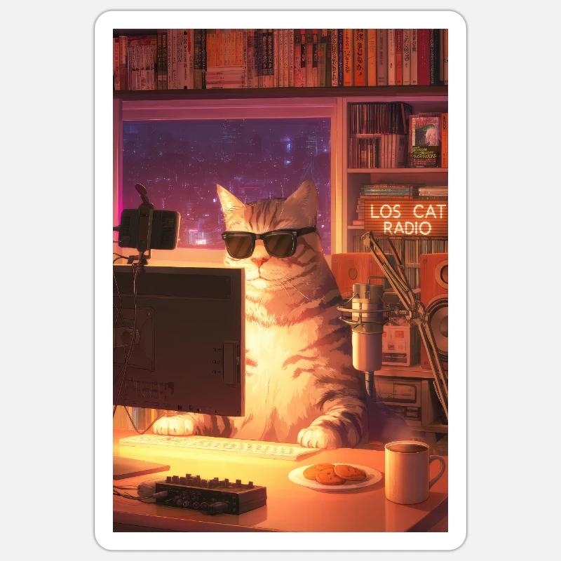 Cat Stream Neon Studio - Sticker size S (10 x 10 cm) - white matte
