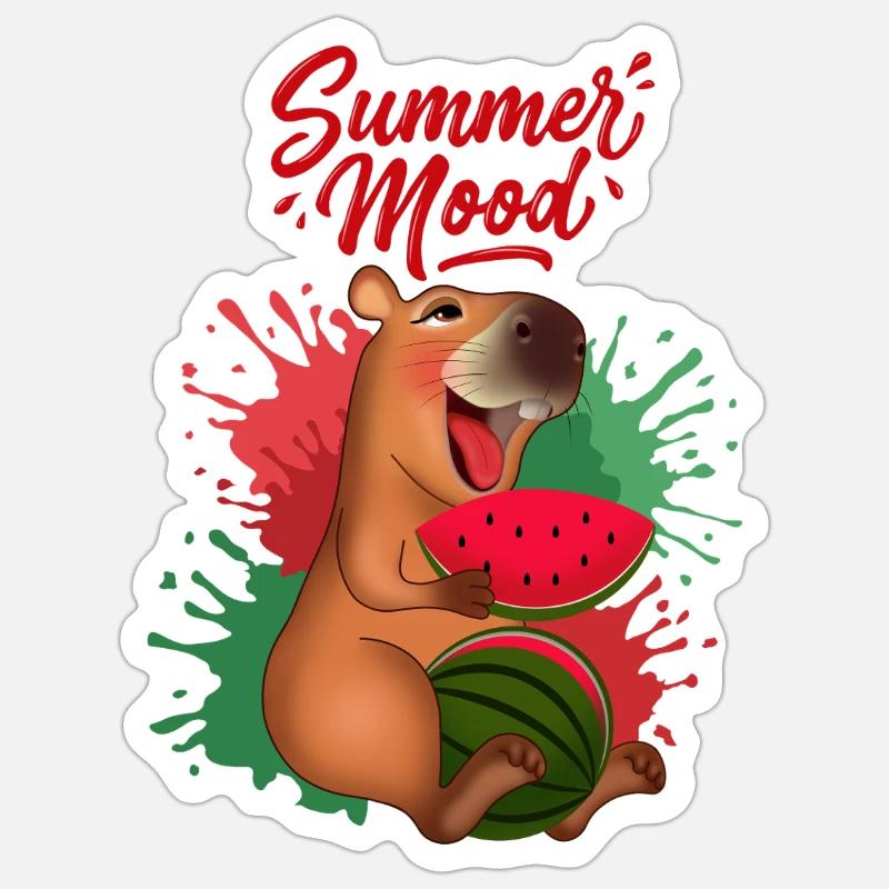 Smiling Capybara with Watermelon - Sticker size S (10 x 10 cm) - white matte