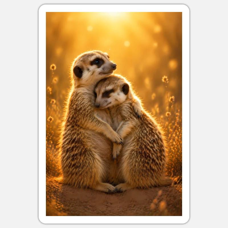 Câlin de suricate - Sticker taille S (10 x 10 cm) - blanc mat