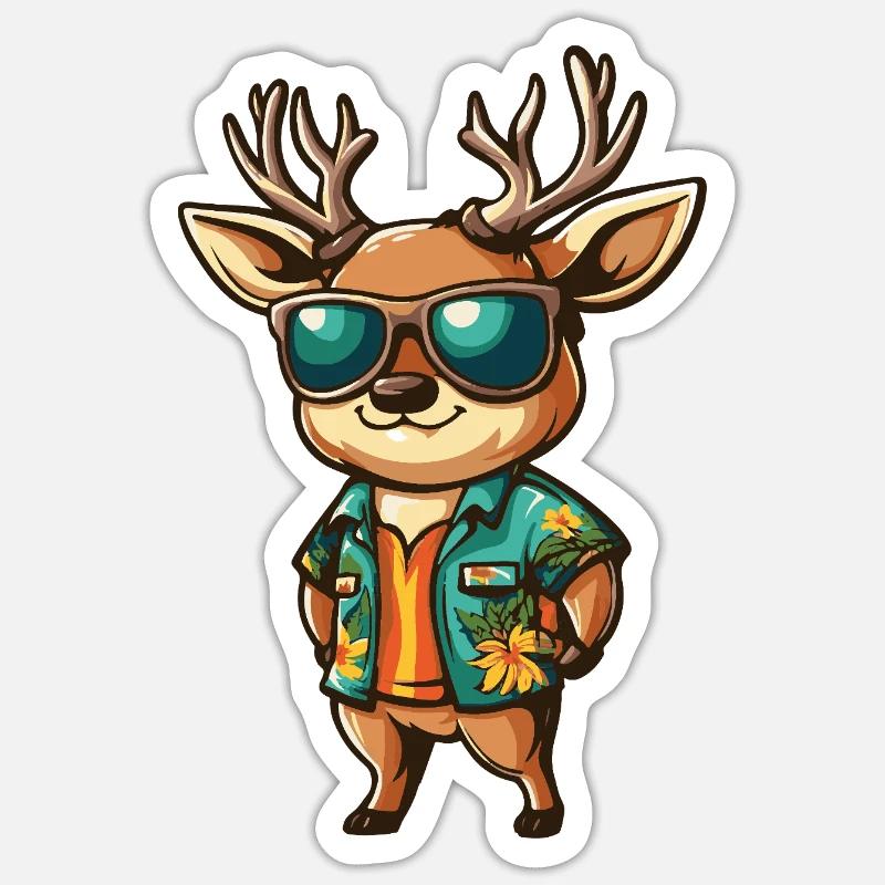 Hirsch Comic Urlaub - Sticker Größe S (10 x 10 cm) - Mattweiß