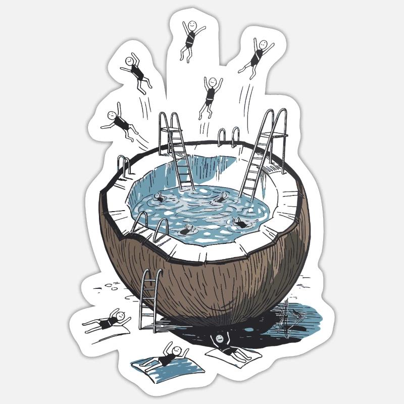 Coconut Pool Jumping Party - Sticker size S (10 x 10 cm) - white matte