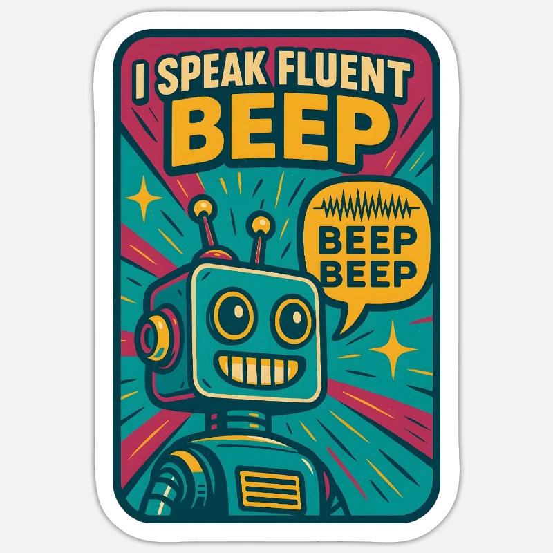 Fließend Beep | Roboter Sci-Fi Nerd - Sticker Größe S (10 x 10 cm) - Mattweiß