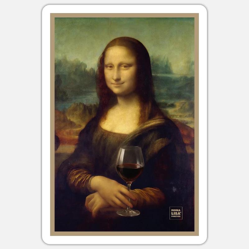 Mona Lisa mit einem Rotweinglas Sticker Größe S (10 x 10 cm)