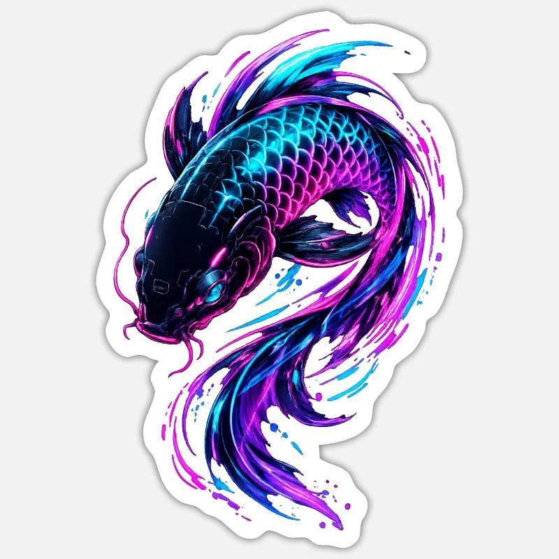Neon Koi Flow - Sticker Größe S (10 x 10 cm) - Mattweiß