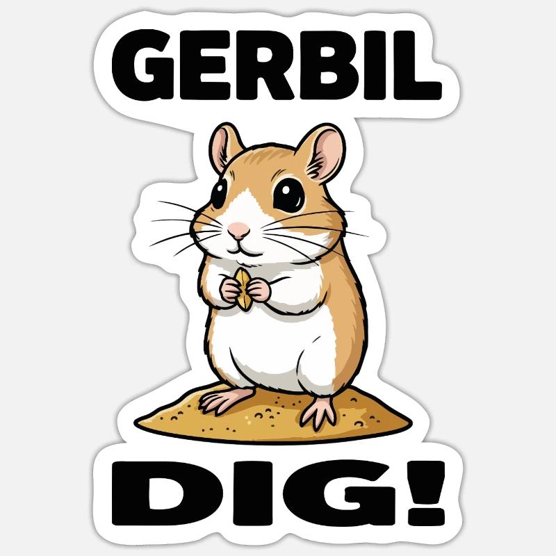 Gerbille Dig Gerbil Rongeur Grain Sable - Sticker taille S (10 x 10 cm) - blanc mat