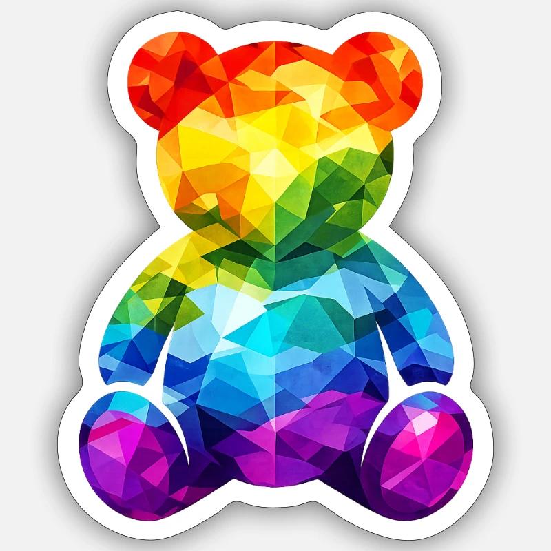 Rainbow teddy bear in geometric pattern - Sticker size S (10 x 10 cm) - white matte