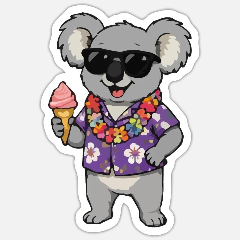 Koala Hawaii Eis - Sticker Größe S (10 x 10 cm) - Mattweiß