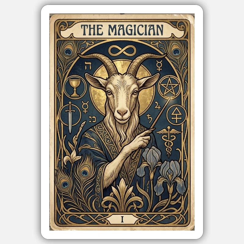 La chèvre, le magicien - Sticker taille S (10 x 10 cm) - blanc mat