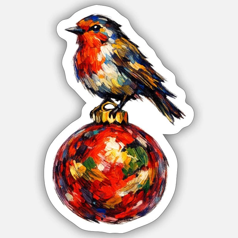 Vogel auf Weihnachtskugel - Sticker Größe S (10 x 10 cm) - Mattweiß