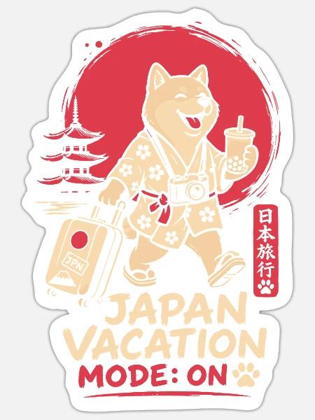 Japan Vacation Mode Dog Travel - Sticker Größe S (10 x 10 cm) - Mattweiß