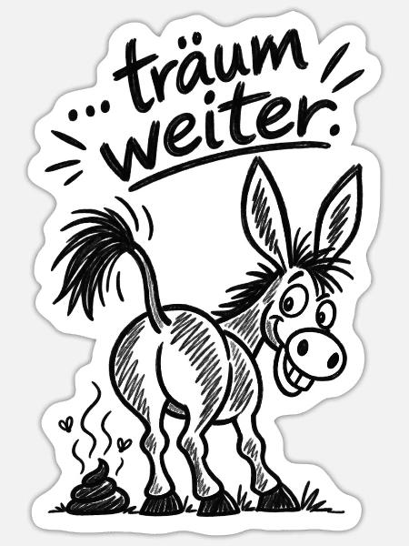 Goldesel Cartoon - Sticker Größe S (10 x 10 cm) - Mattweiß