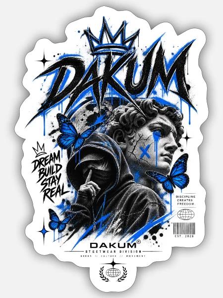 DAKUM Blaues Street-Art Mysterium - Sticker Größe S (10 x 10 cm) - Mattweiß